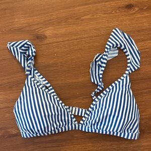 J Crew Cobalt and White Striped Ruffle Strap Bikini Top Size M